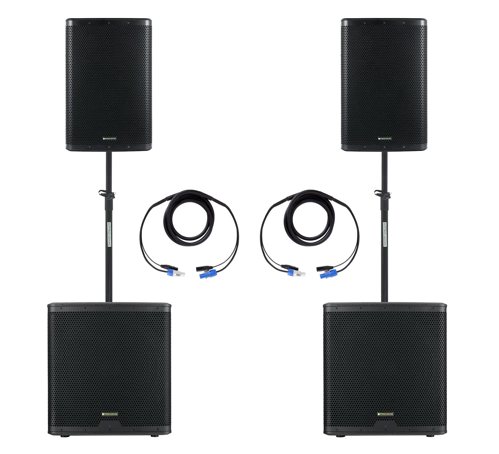 Pronomic Powerstage Concert 1815 2.2 - aktives PA-Set mit 2X 18-Subwoofer und 2X 15-Satelliten - 2600 Watt Gesamtleistung (RMS) - inklusive Distanzrohre und Kabel | Satelliten, Typ: 2-Wege Bi-amp, Frequenzgang: 55 Hz - 20 kHz, Empfindlichkeit (1 m/1 W): 9
