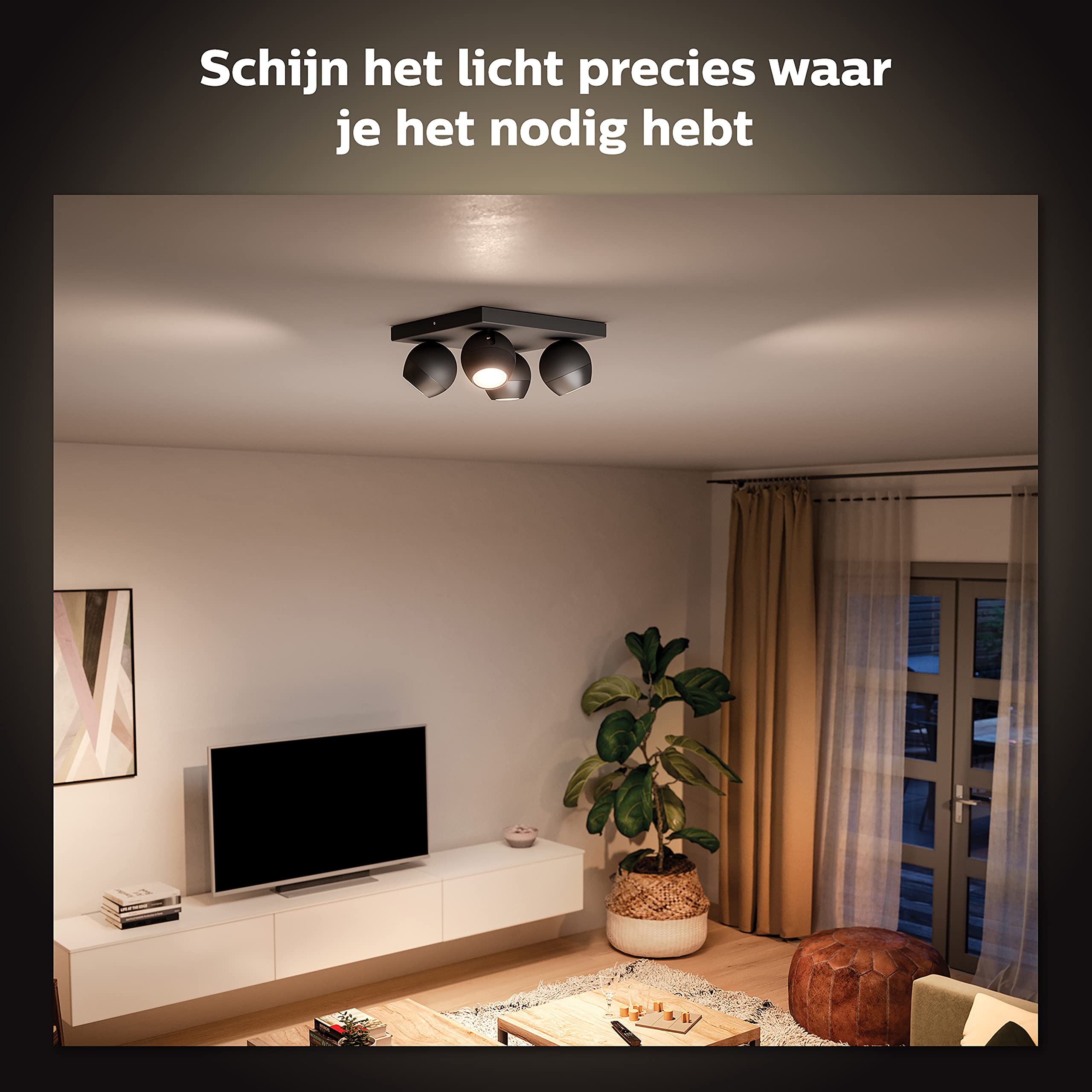 Philips Hue Buckram Opbouwspot 4-Lichts - Warm tot Koelwit Licht - Duurzame LED Verlichting - Incl. dimmer switch