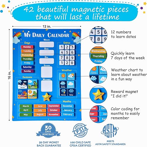 Miniatura 3 de Simply Magic Calendario infantil 2025 - Mi primer calendario magnético diario para niños, tablero All About Todo, calendarios de días de la semana