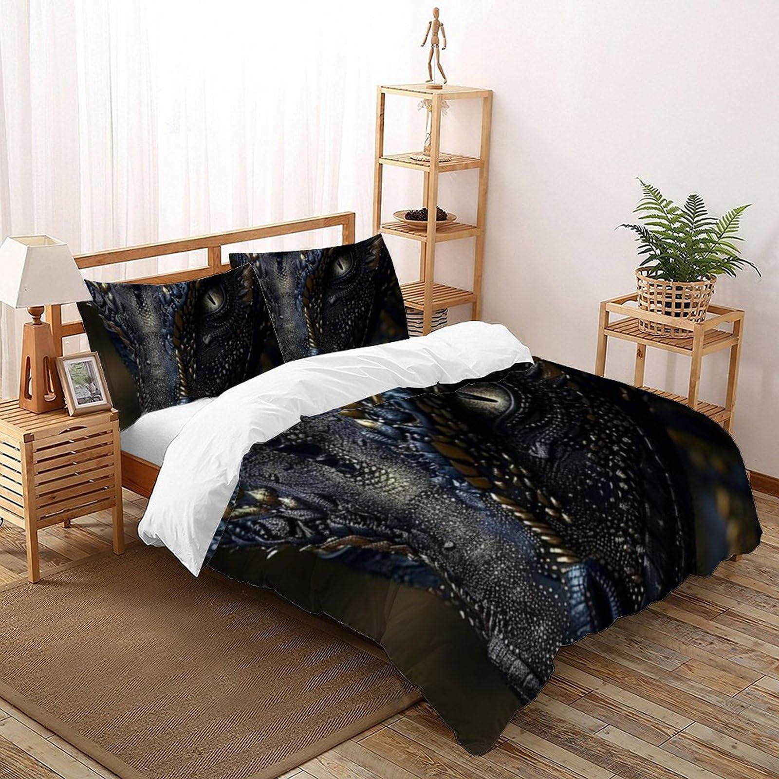 Housse de couette dragon noir 260x220 zippée infroissable ado