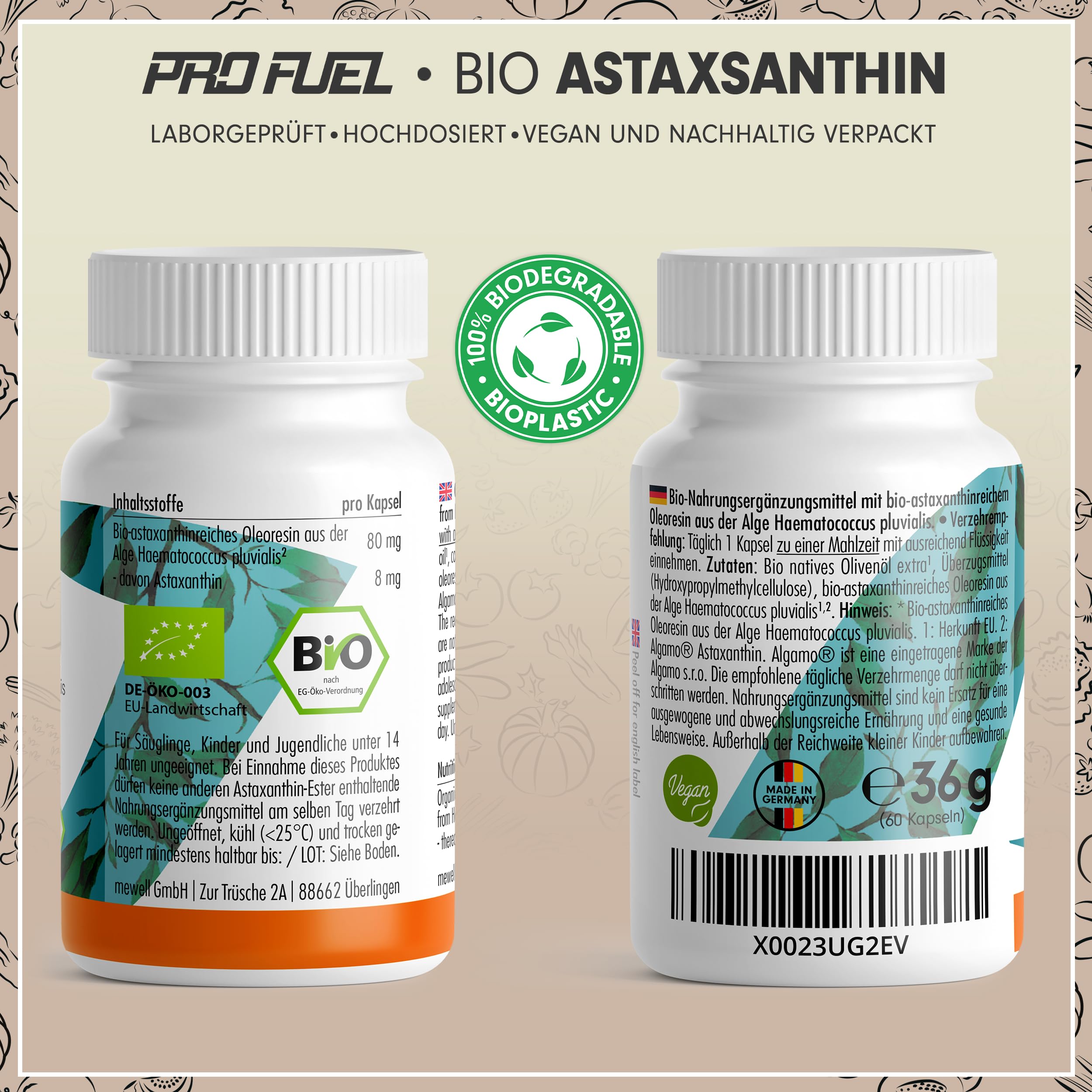 BIO Astaxanthin-Kapseln 60x - Astaxanthin hochdosiert & bio - 8 mg Astaxanthin pro Kapsel - Algamo® Premium Astaxanthin aus der Blutregenalge (Haematococcus pluvialis) - laborgeprüft mit Zertifikat