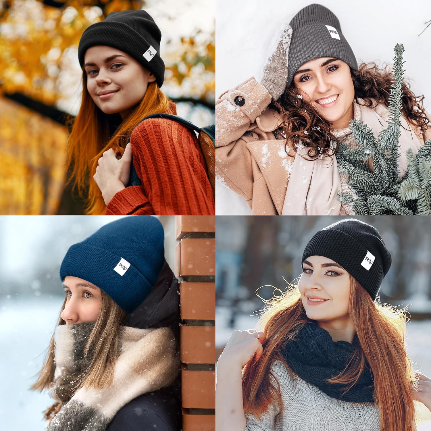 FEQO 4 Pack Satin Lined Beanie Hats Soft Silk Lined Beanies Knit Warm Cuffed Hats for Women Men - Image 7