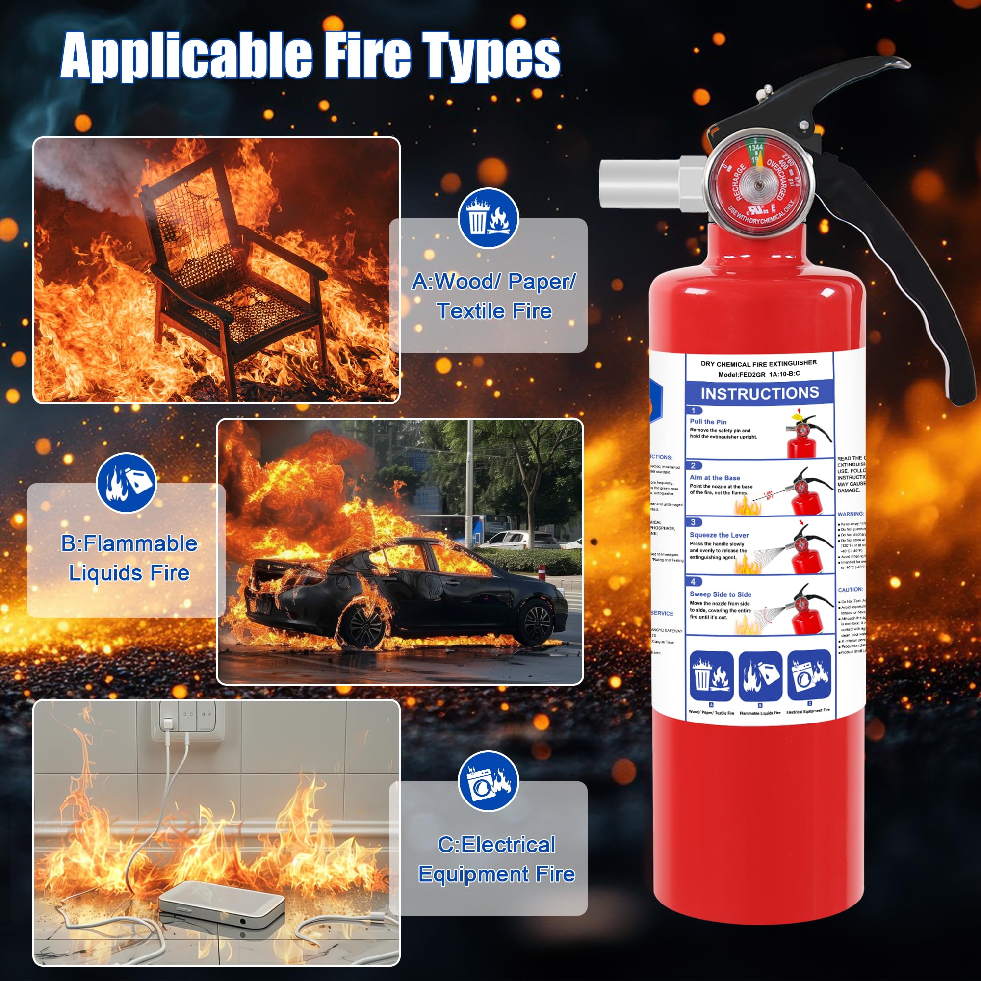 ABC Fire Extinguishers - 2 Pack with Mount -3 ABC Fire Extinguishers - 2 Pack with Mount -3