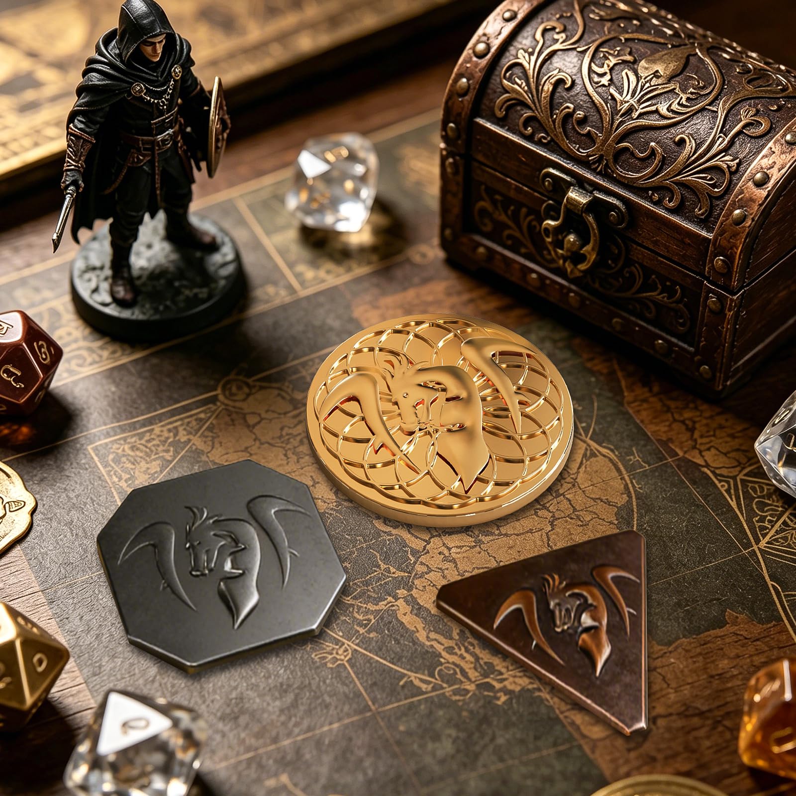 Byhoo 70 pezzi in metallo e Borse in Pelle MDN, di cui 30 monete d'oro, 20 monete d'argento e 20 pezzi di rame, parti di Gioco da tavolo