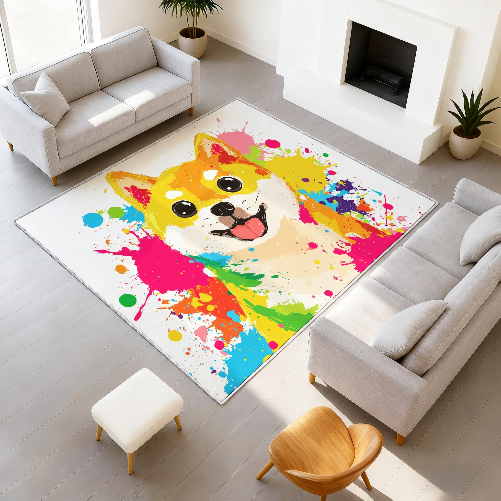 Generisch Tappeto con stampa astratta di animali di Shiba Inu, 120 x 160 cm, lavabile, per camera da letto, sala giochi, camera dei ragazzi, decorazione per la casa