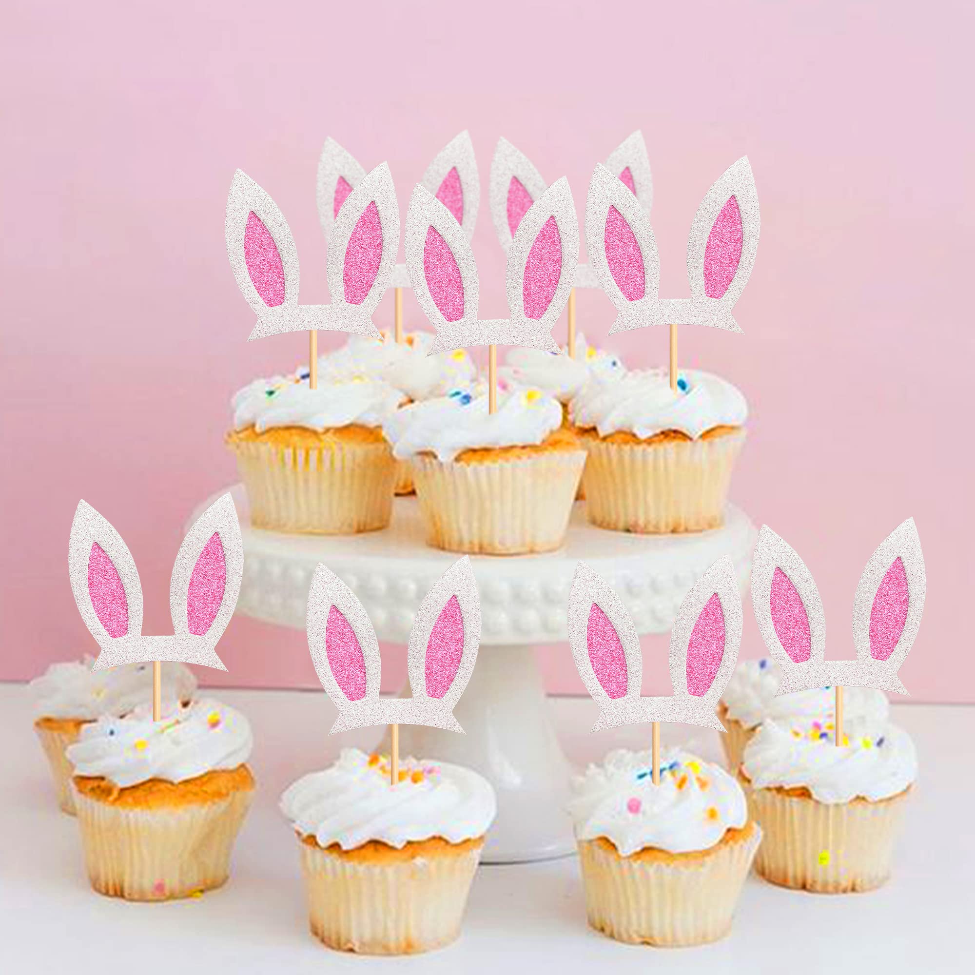 30 PCS Easter Cupcake topper Bunny Cupcake Toppers Easter Egg Cupcake Topper Rabbit Party Cake Topper Decorations (Brown) (white)