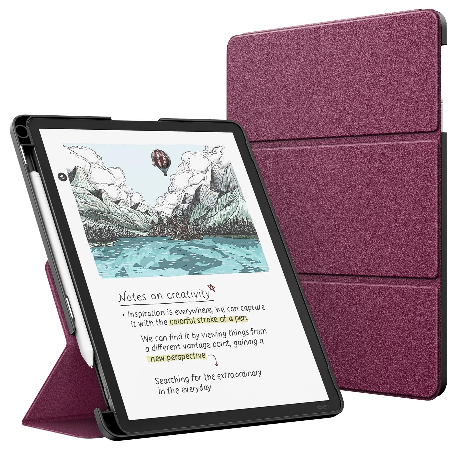 MoKo Stand Case for 11" Kindle Scribe (3rd Generation -2025) & Kindle Scribe Colorsoft (1st Generation 2025) - Premium Leather Trifold Stand Cover with Pen Holder, Auto Sleep/Wake, Fig