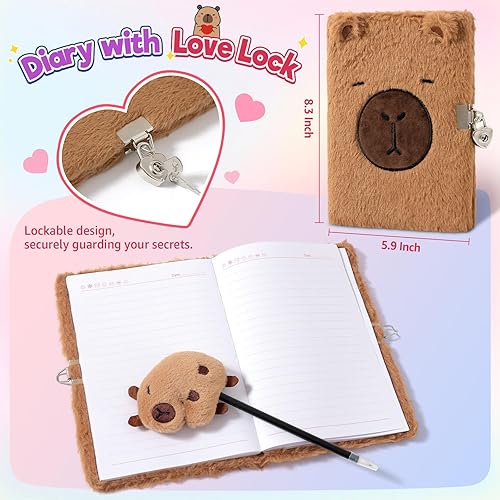 Miniatura 4 de Ditucu Turtle Capybara - Regalos de peluche para niñas de 4, 5, 6, 7, 8, 9, 10 años con animales de peluche, calcomanías, botella de agua, llaveros,