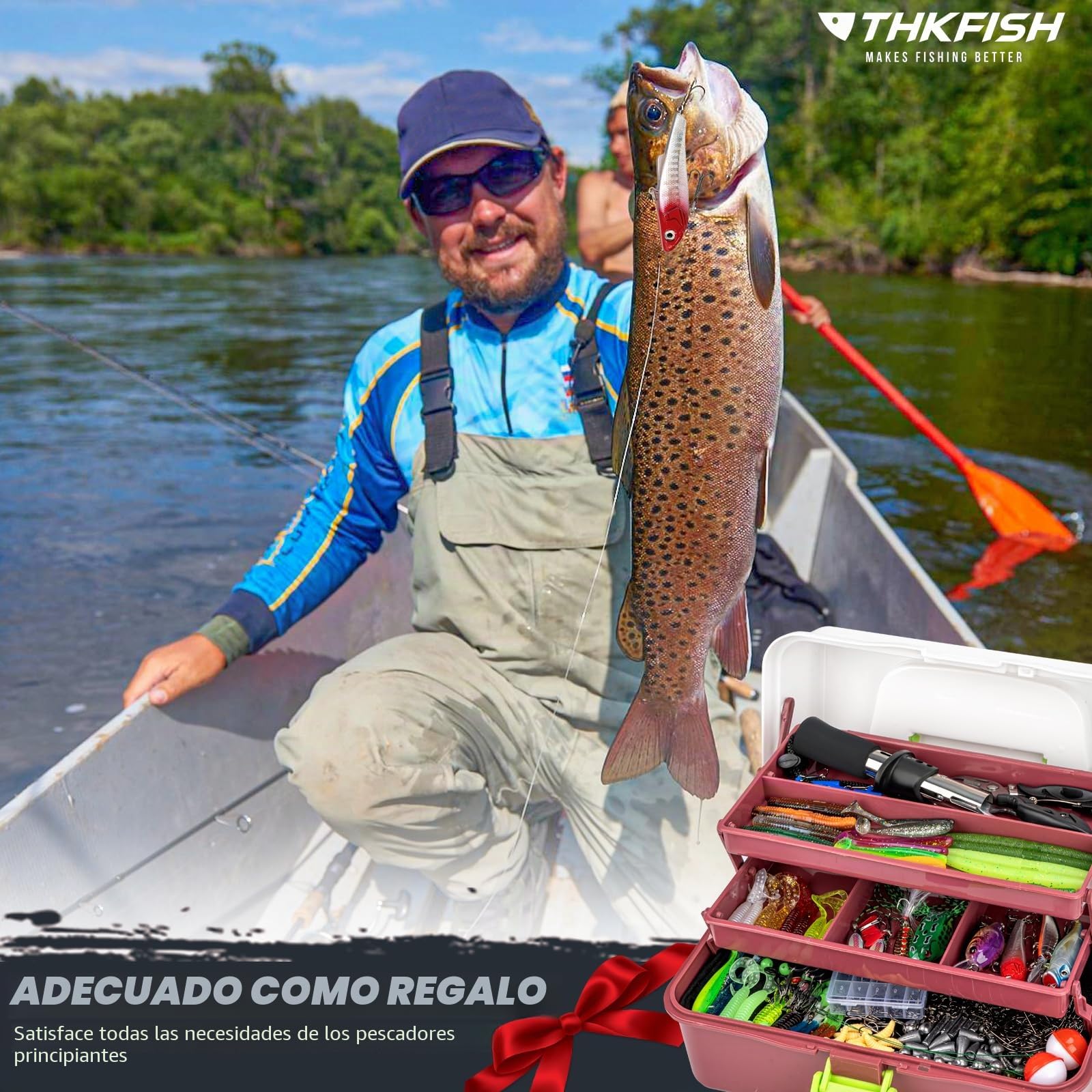 THKFISH Caja de aparejos de 3 capas con aparejos incluidos, 413 piezas de señuelos de pesca, accesorios y herramientas. El kit contiene cebo, ganchos, pesos, plomos, alicates de pesca de lubina