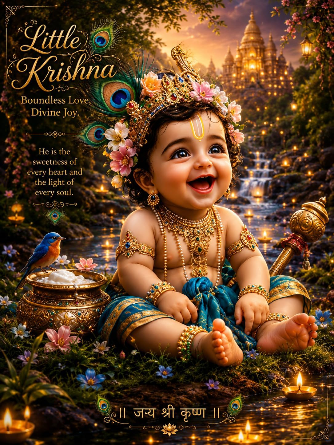 Baby Krishna Wall Poster - Divine Bal Gopal Art -6