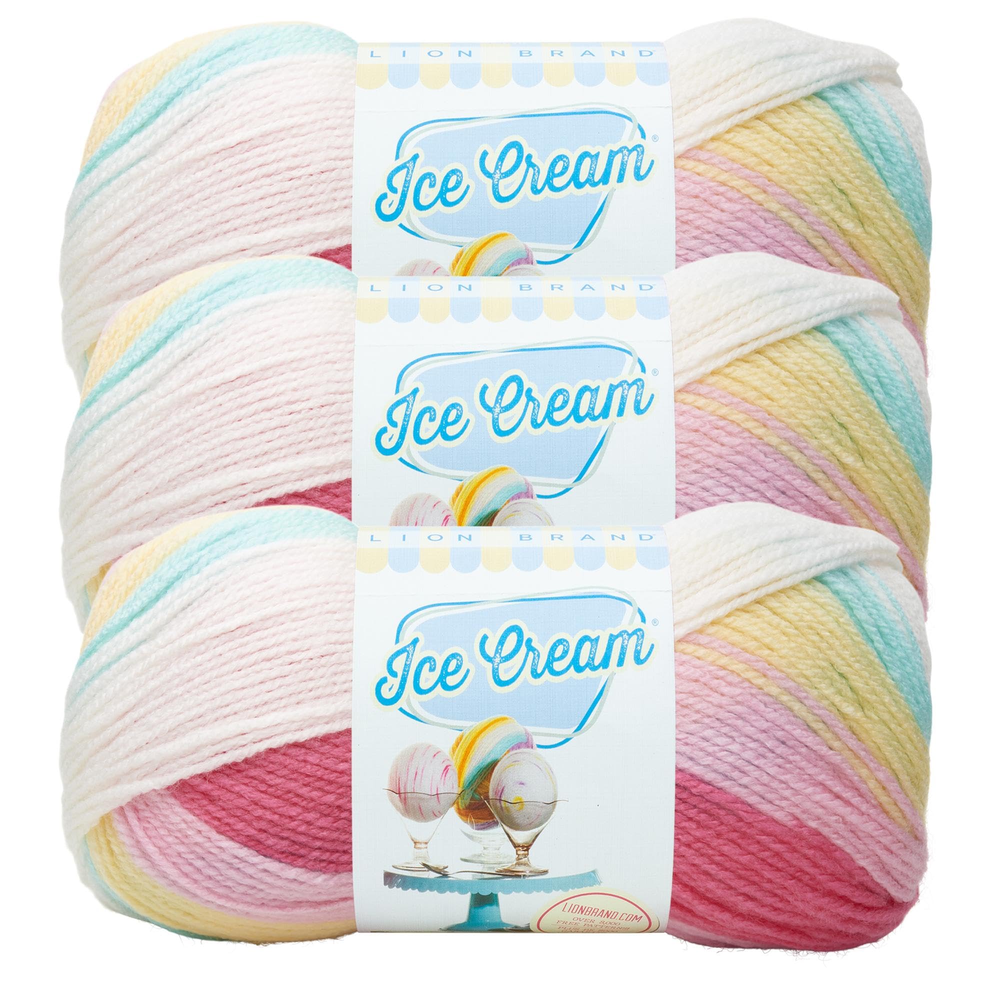 Lion Brand Yarn Company Tutti Frutti (3 Pack) Lion Brand Yarn Ice Cream Baby Yarn,