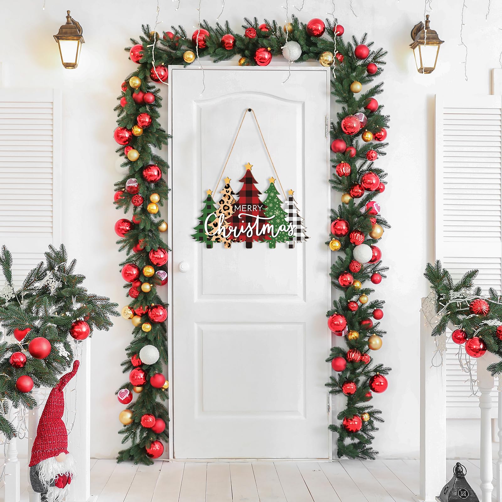 Sophena Decoración navideña de madera para el hogar, pancarta de feliz Navidad, telón de fondo para puerta delantera, decoración de coronas de Navidad, decoración de puerta y pared