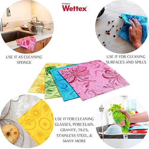 Miniatura 3 de Wettex The Original - Paquete de 14 paños de cocina suecos para cocina, toallas de papel reutilizables ecológicas, paños surtidos para lavar platos