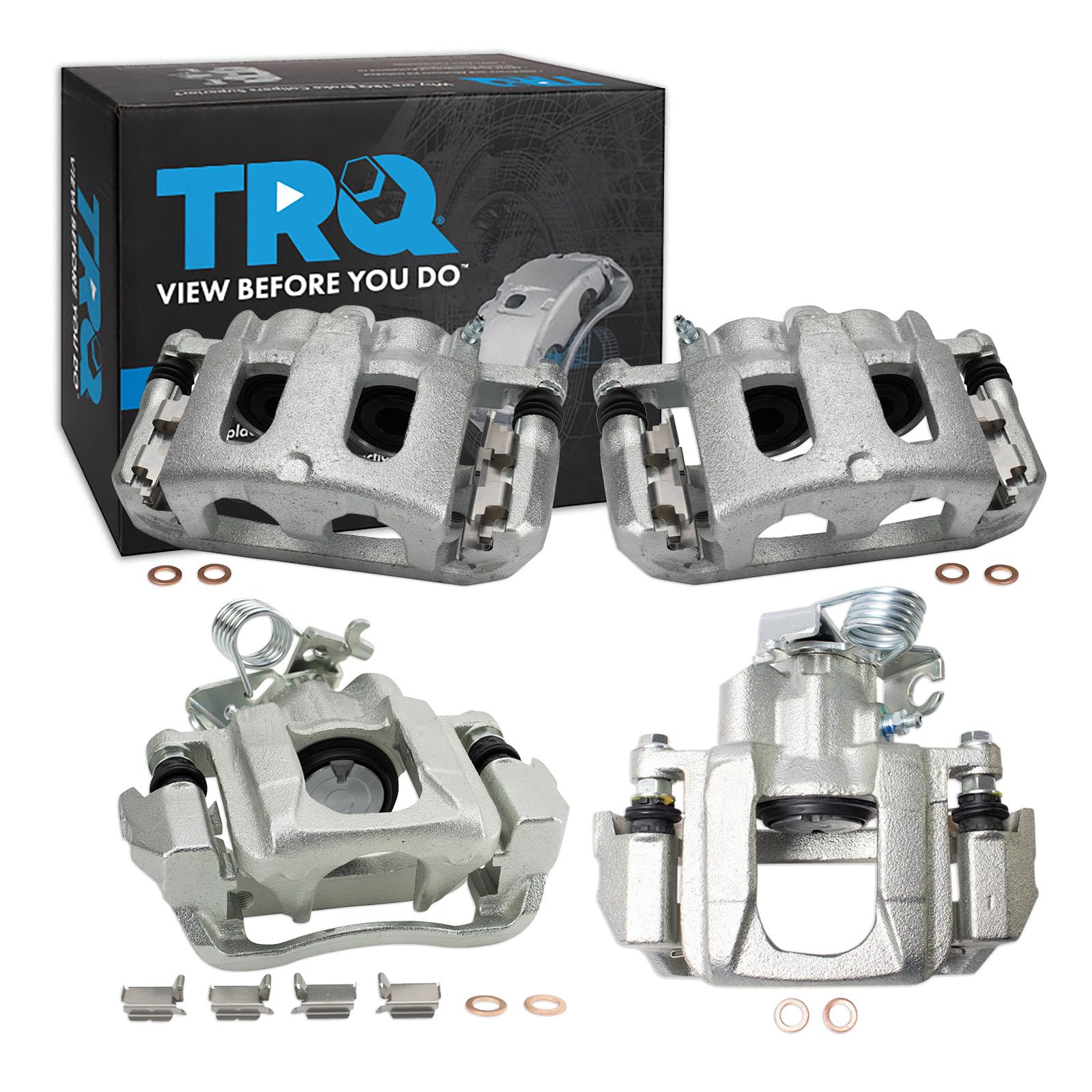 TRQ Front and Rear Brake Caliper Set Zinc Coated Brackets Compatible with 2009 Ford Flex 2010-2012 Taurus 2009-2012 Lincoln MKS