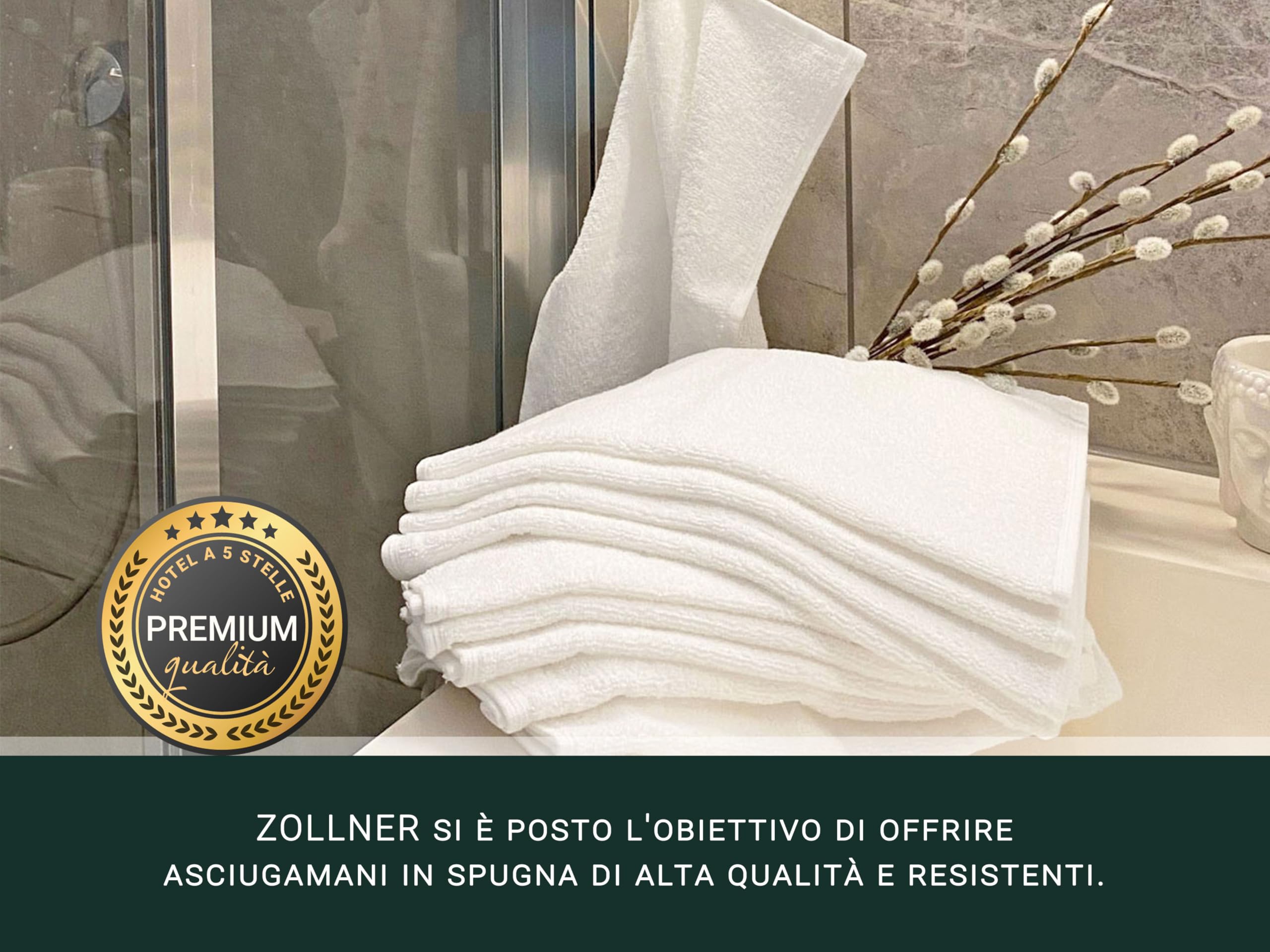 ZOLLNER 10 asciugamani per gli ospiti 30x50 cm - salviettine per le mani - bianco - con gancetto - lavabili a 95°C - cotone - qualità d'albergo