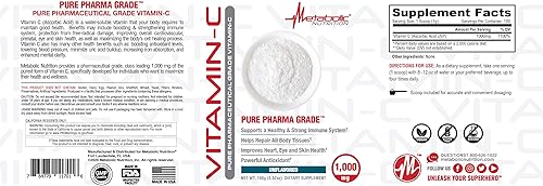 Miniatura 4 de Metabolic Nutrition Vitamina C, 1000 mg, grado farmacéutico puro, ácido ascórbico de alta absorción (3.53 oz)