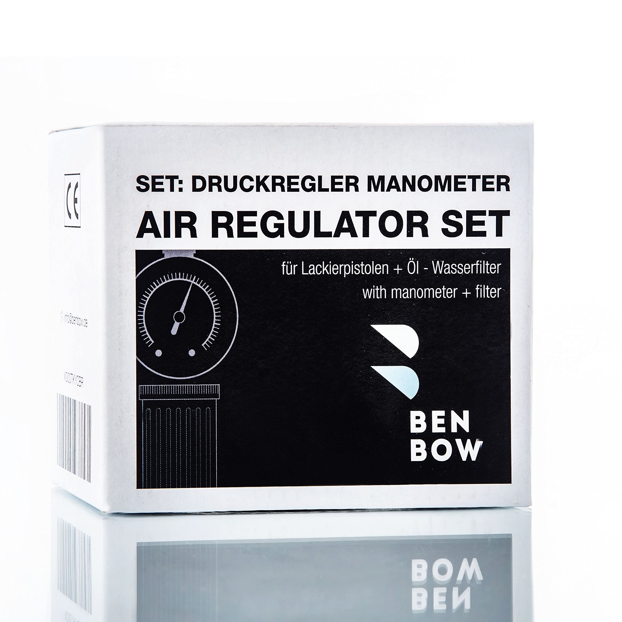 BenBow Druckluftregler mit Manometer und Wasserabscheider 1/4 Zoll Druckluft Filter