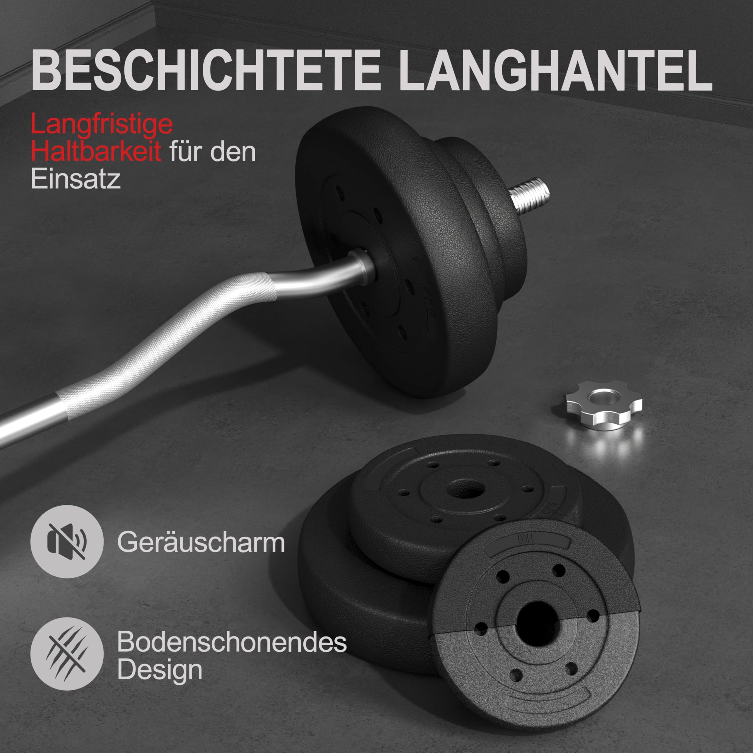 Yaheetech 20/25/30 kg SZ Curlset Langhantel-Set, SZ-Stange mit 6 Scheiben, Hantel-Set für Krafttraining, Curl-Stange mit Gewichten, Hantelstangenset SZ-Hantelset Curlset