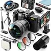 NBD 4K Digital Photography Camera - 48MP120FPS Video, Wi-Fi & App Control, 16X Zoom, Macro & Wide-Angle Lenses, Autofocus, Webcam Function, Includes 16 Accessories, 32GB SD Card & 2 BatteriesBlack