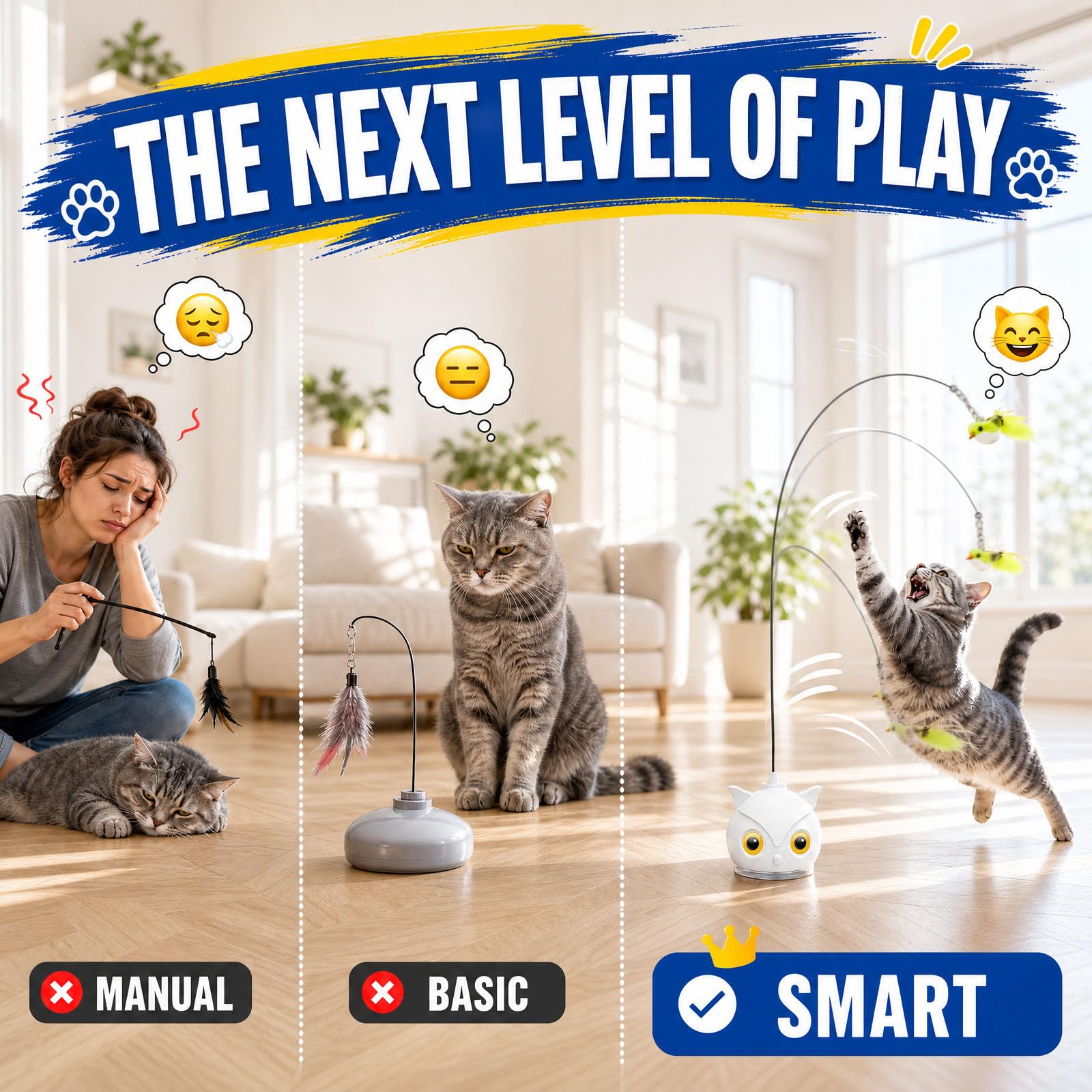 Jouets interactifs pour chats d'intérieur – Jouet automatique en plumes d'oiseau volant avec base d'aspiration adhésive, rechargeable par USB à 360 °, jouet auto-jeu pour chats ennuyeux