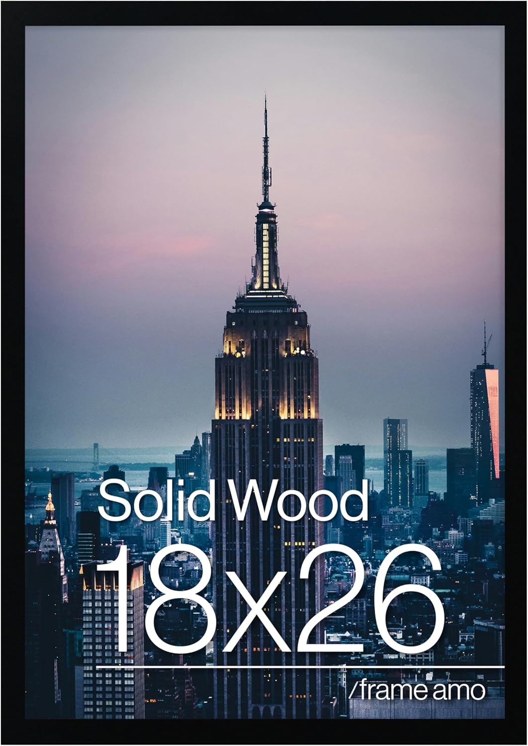 Frame Amo 18x26 Black Solid Wood Poster Frame, 1 inch Wide Border, Acrylic Face Black 18x26