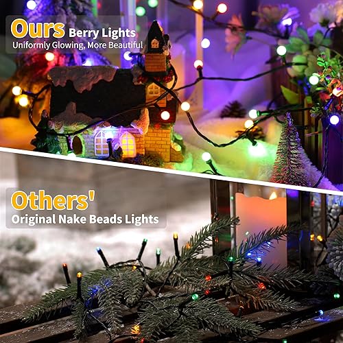Miniatura 5 de Brizled - Cadena de luces de 66 pies con 200 LED que cambian de color, luces de Navidad blancas cálidas y de colores, luces de bayas regulables,
