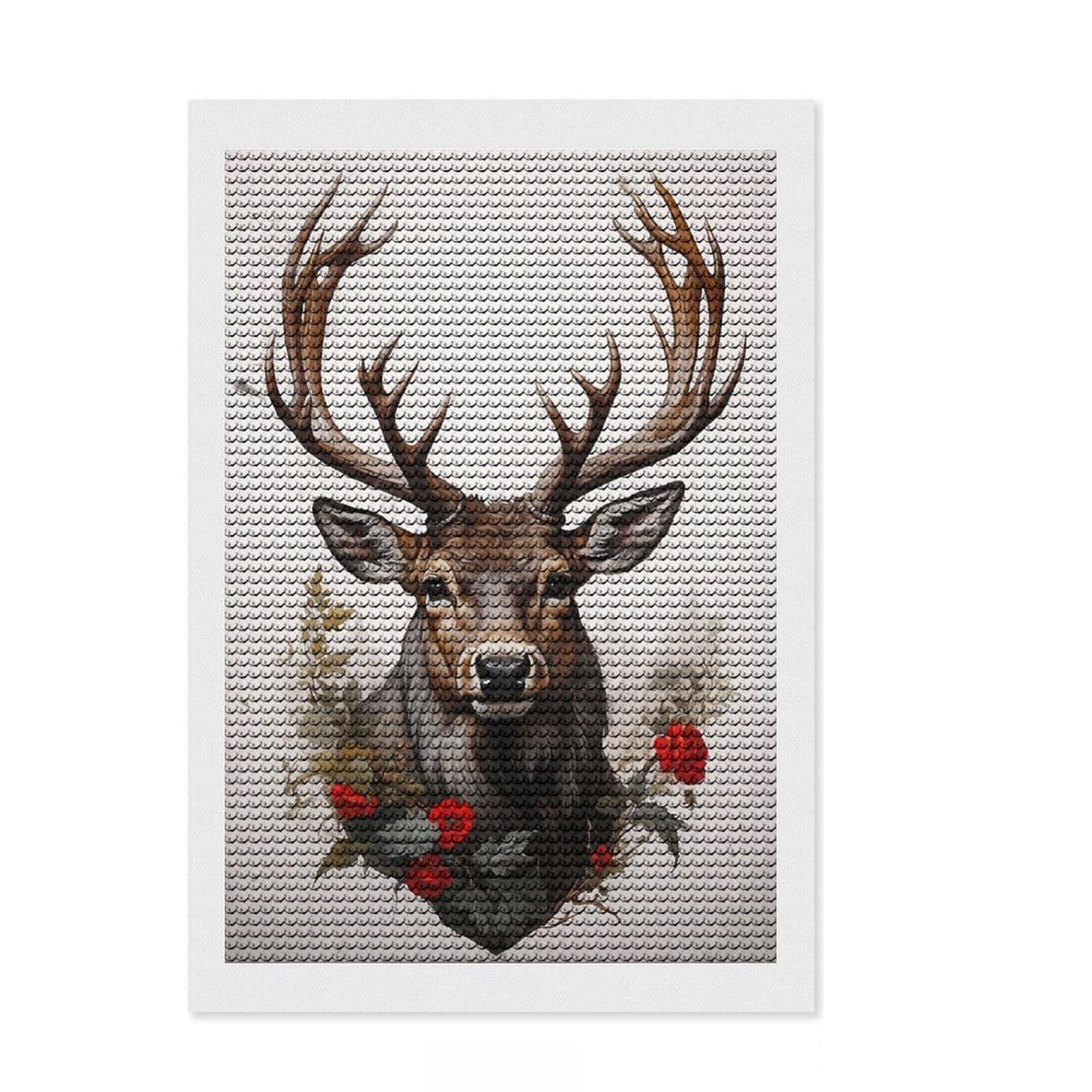 Junmoney Reindeer Rhapsody Full Drill Diamond Painting Kit 8"x12", Office Decor, for Beginners, Full Kit Included, Christmas Gift
