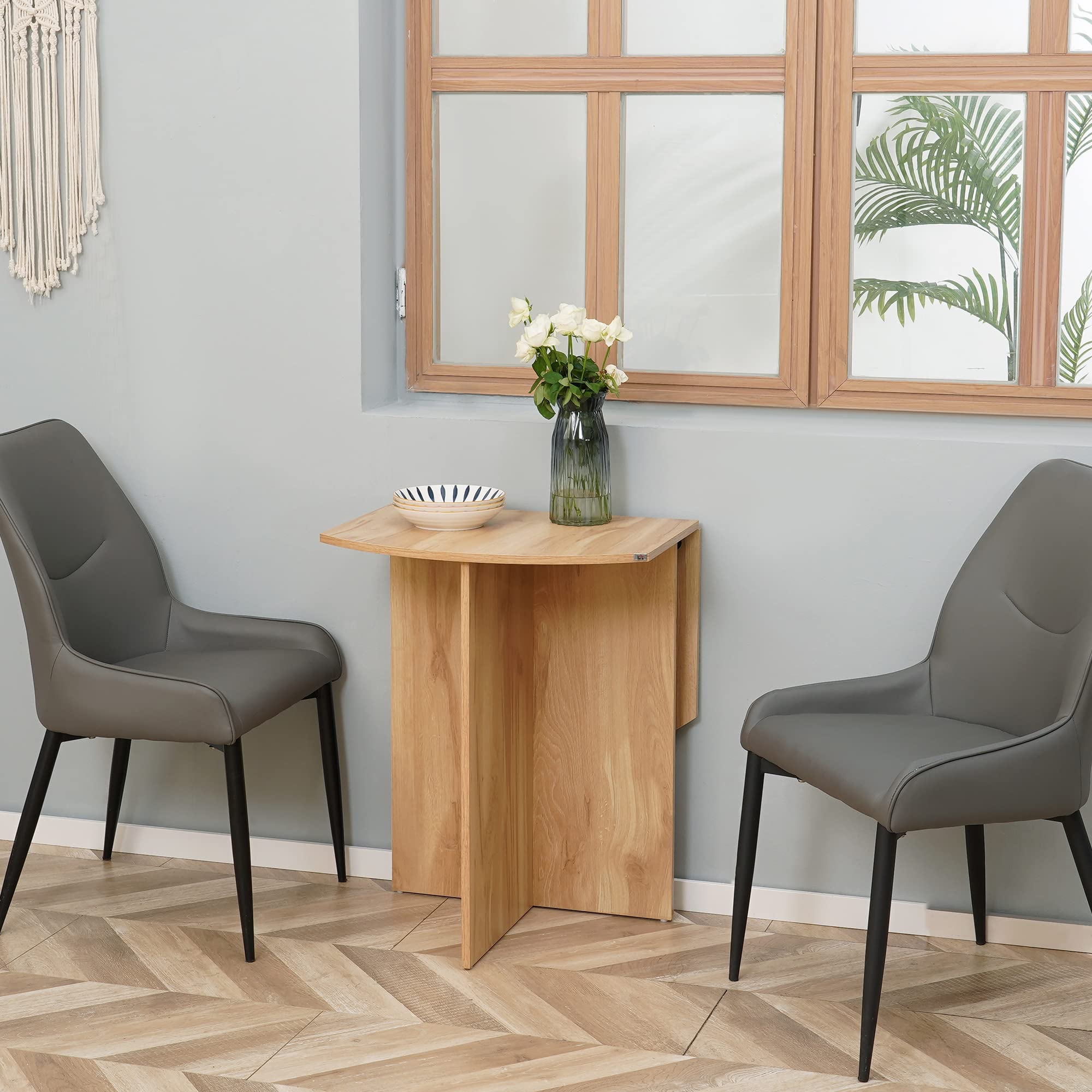 HOMCOM Tavolo da Pranzo, Tavolo Pieghevole Salvaspazio da Cucina e Soggiorno in Legno 90x60x74cm, Quercia
