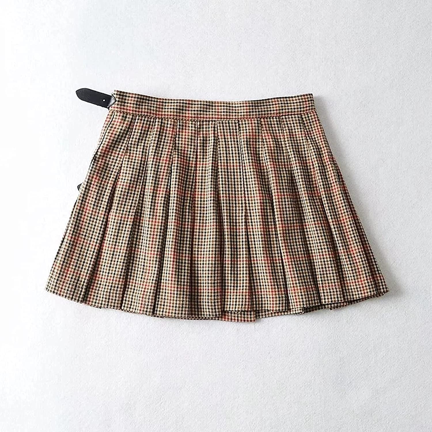 Fiables Mujeres Faldas Plisadas Cintura Alta Hebilla Correa Estilo Falda Corta Elegante Cintura Alta Plaid Party Falda