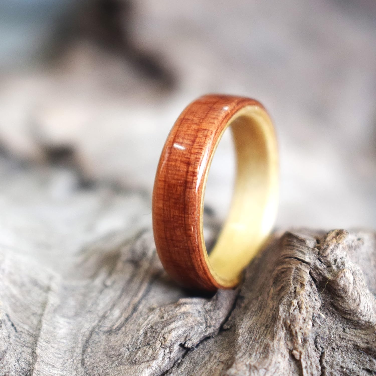 Red cedar and Mapple wood ring - bent wood ring - gemstone ring - beautiful wood ring - wedding rings