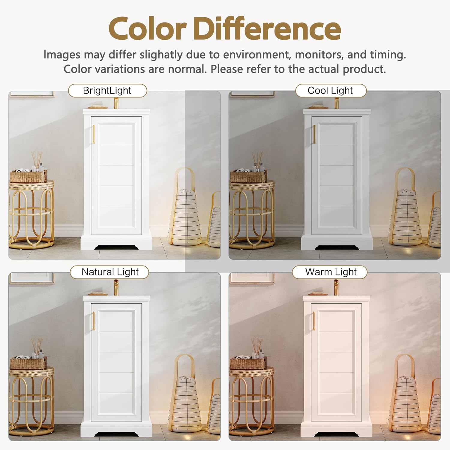 Virubi 16 Inch Bathroom Vanity with Ceramic Sink, Small Powder Room Vanity with Soft Closing Doors, Adjustable Shelf, Solid Wood Frame, Compact Bathroom Storage Cabinet with Painted Finish