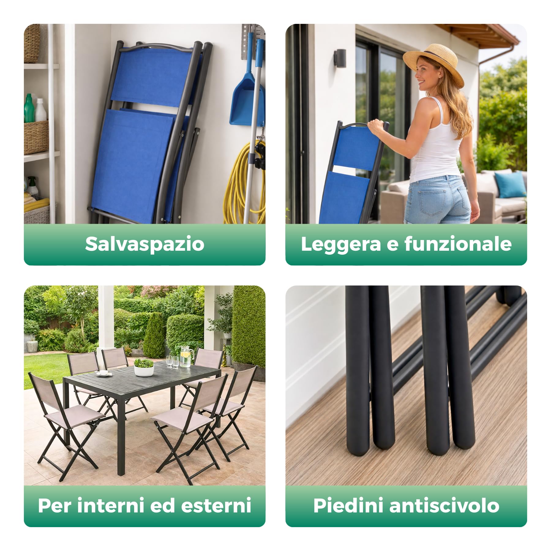 Set 4 Sedie Pieghevoli Salvaspazio da Giardino in Metallo e Textilene, Sedie da Esterno Resistenti a Sole e Pioggia, per Balcone Terrazzo Veranda Patio, Portata 120 kg (Antracite)