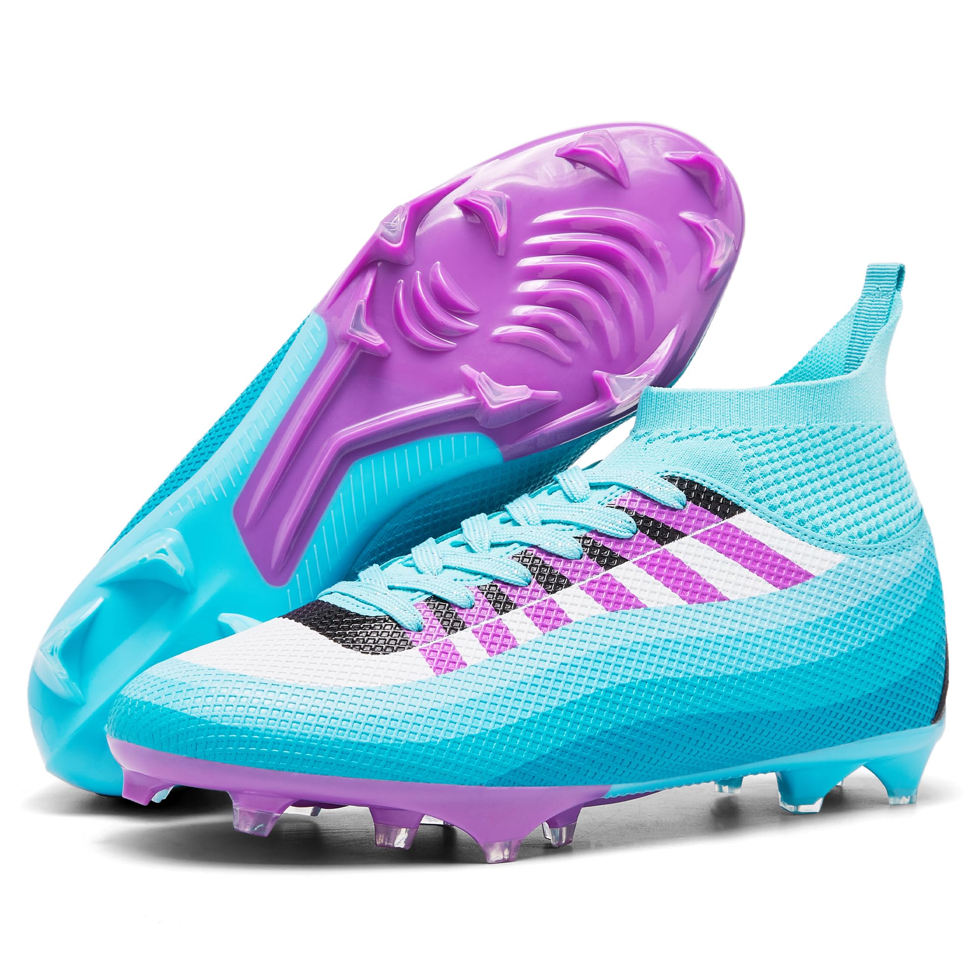 KIUSMETY Soccer Cleats for Mens Womens Lace-Up Indoor Professional Training Turf Football Boots High Ankle Baseball Shoes