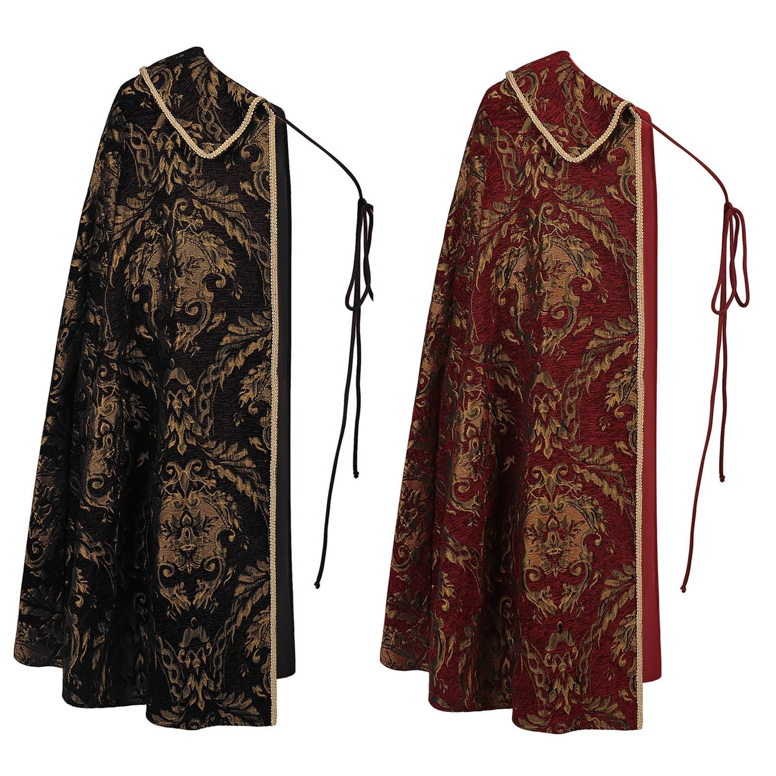 Generisch Cape médiévale unisexe pour LARP Renaissance Cosplay Cape Halloween Costume Noble Tudor Roi Costume Poncho Renaissance Demi-épaule Robe à thème Fête Cloak Déguisement