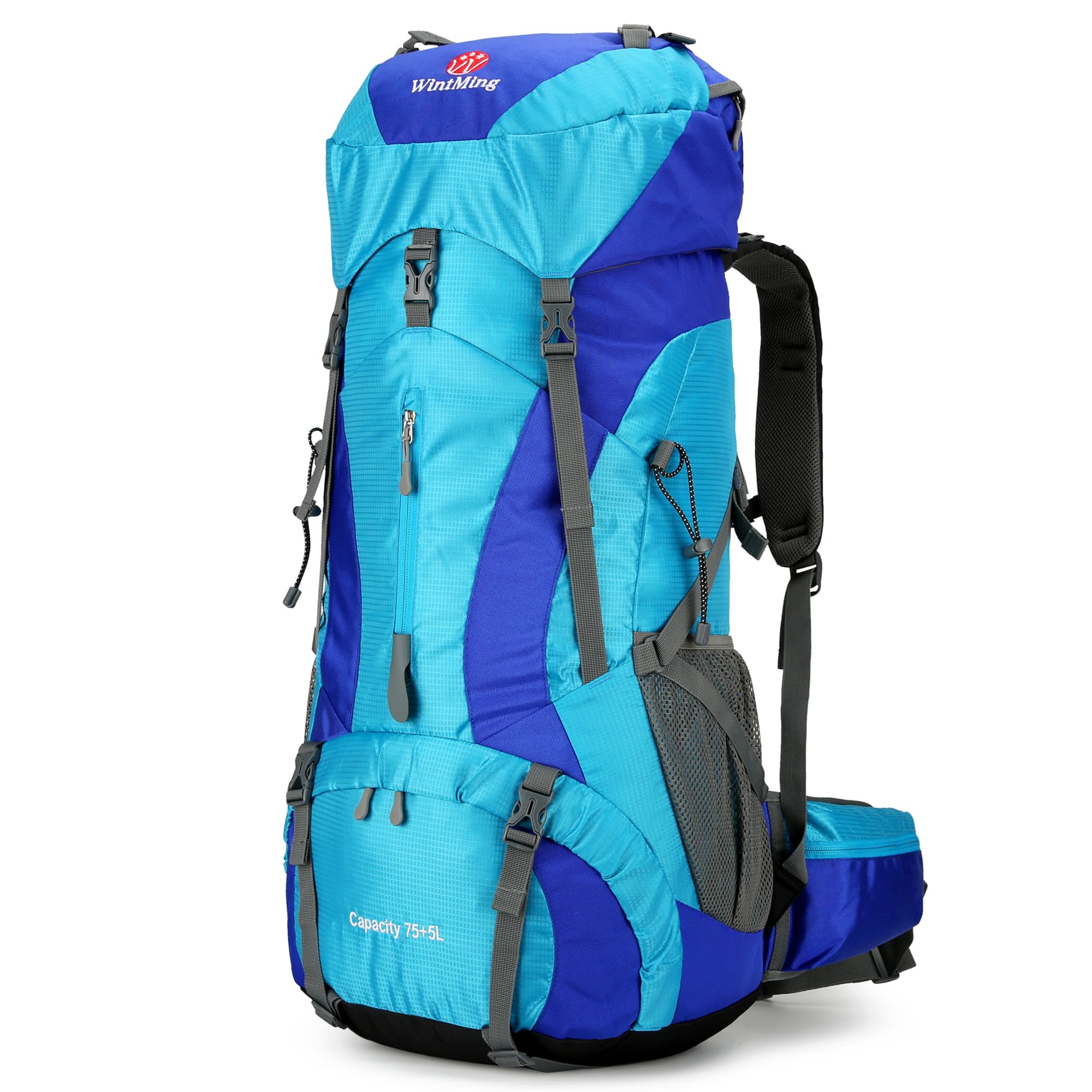 WintMing 75L Hiking Backpack with Rain Cover Waterproof Camping Backpack Shoes Warehouse for Men Women