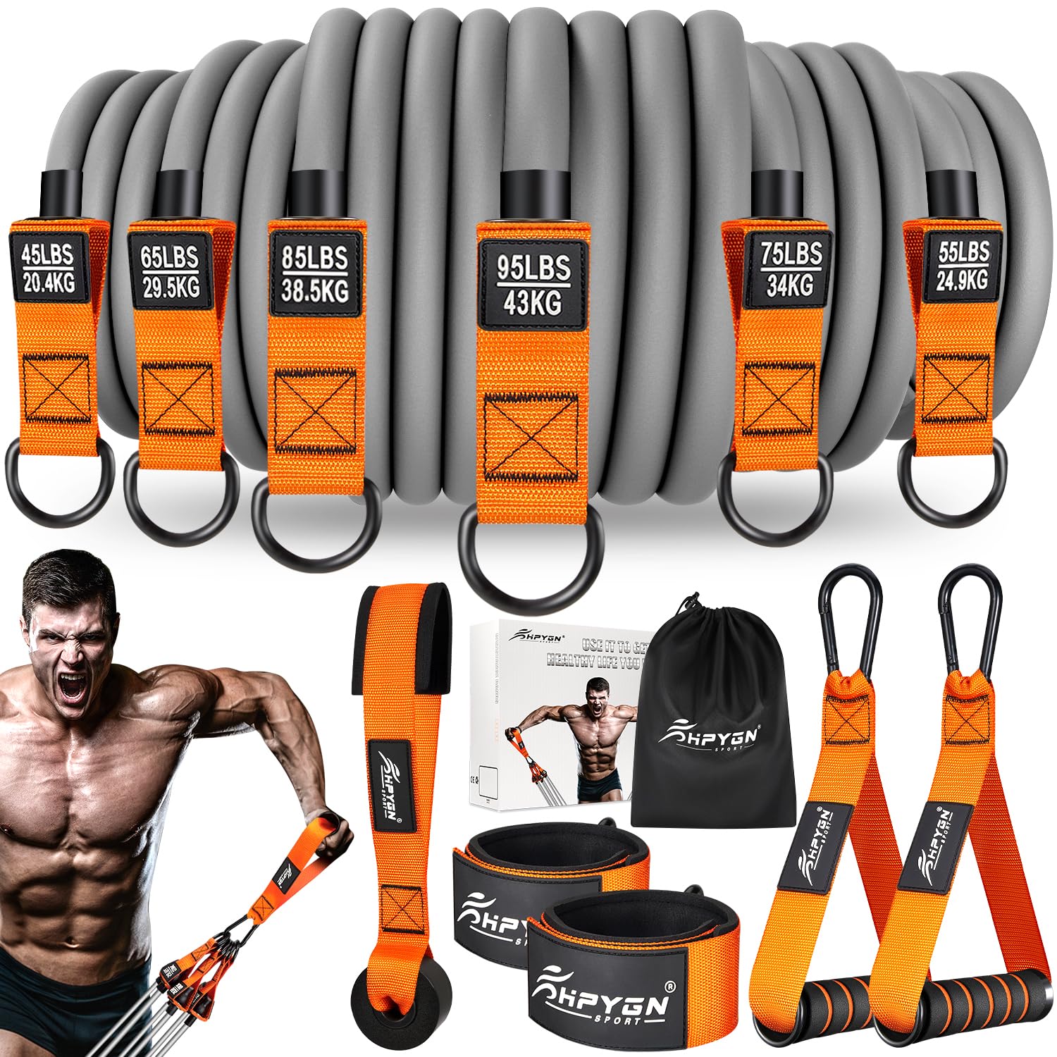 HPYGN Heavy Duty Resistance Bands 420lbs, Resistance Bands with Handles, Door Anchor, Exercise Bands, Resistance Bands Set Men, Home Gym Equipment for Physical Therapy, Muscle Strength Training-image-24