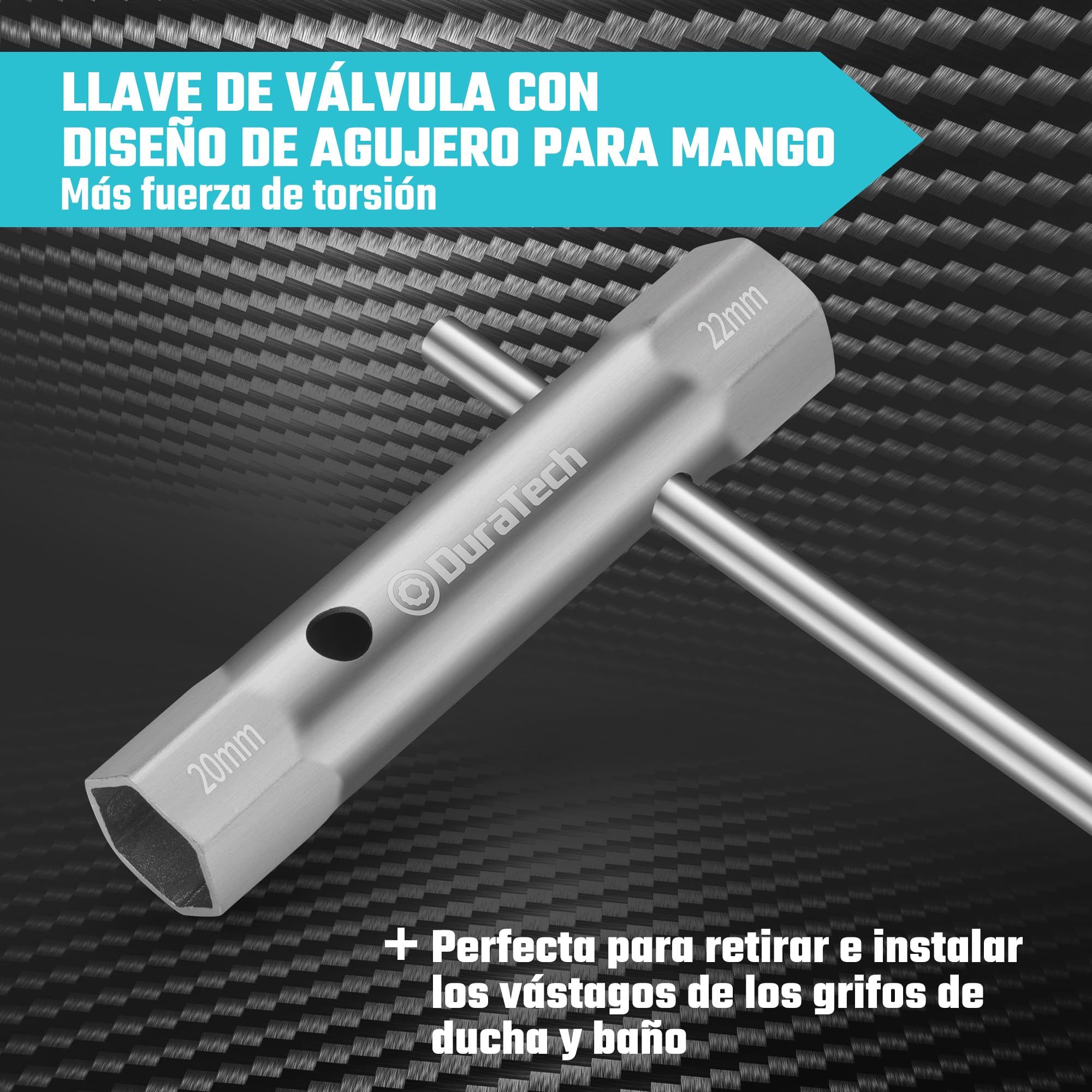 DURATECH Juego de 10 llaves de tubo con 2 barras de palanca, métrico, 6-22 mm, juego de llaves para contratuercas para fontanería, instalaciones y reparaciones de vehículos