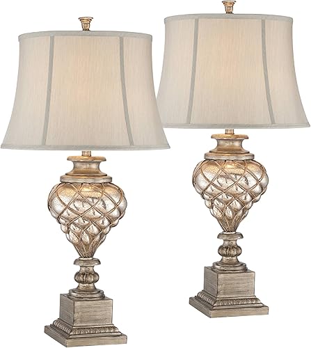 Miniatura 2 de Barnes and Ivy Luke - Juego de 2 lámparas de mesa auxiliares tradicionales grandes de 33 34 pulgadas de alto, con acabado dorado y plateado, cristal