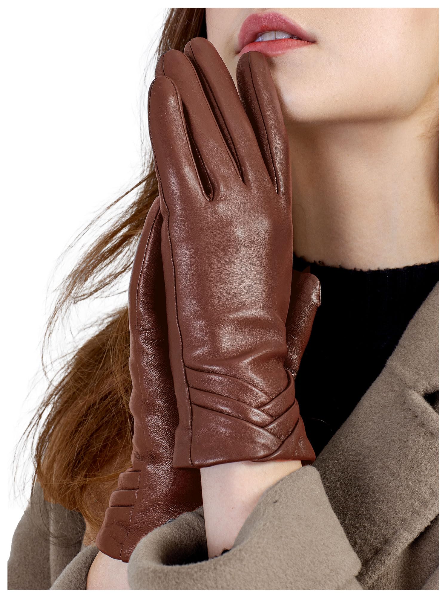 GSG SINCE 1998 Guanti Pelle Donna – Touchscreen, Invernali in Pelle di Pecora Senza Cromo, Foderati Lana o Pelliccia Sintetica per Guida W13150