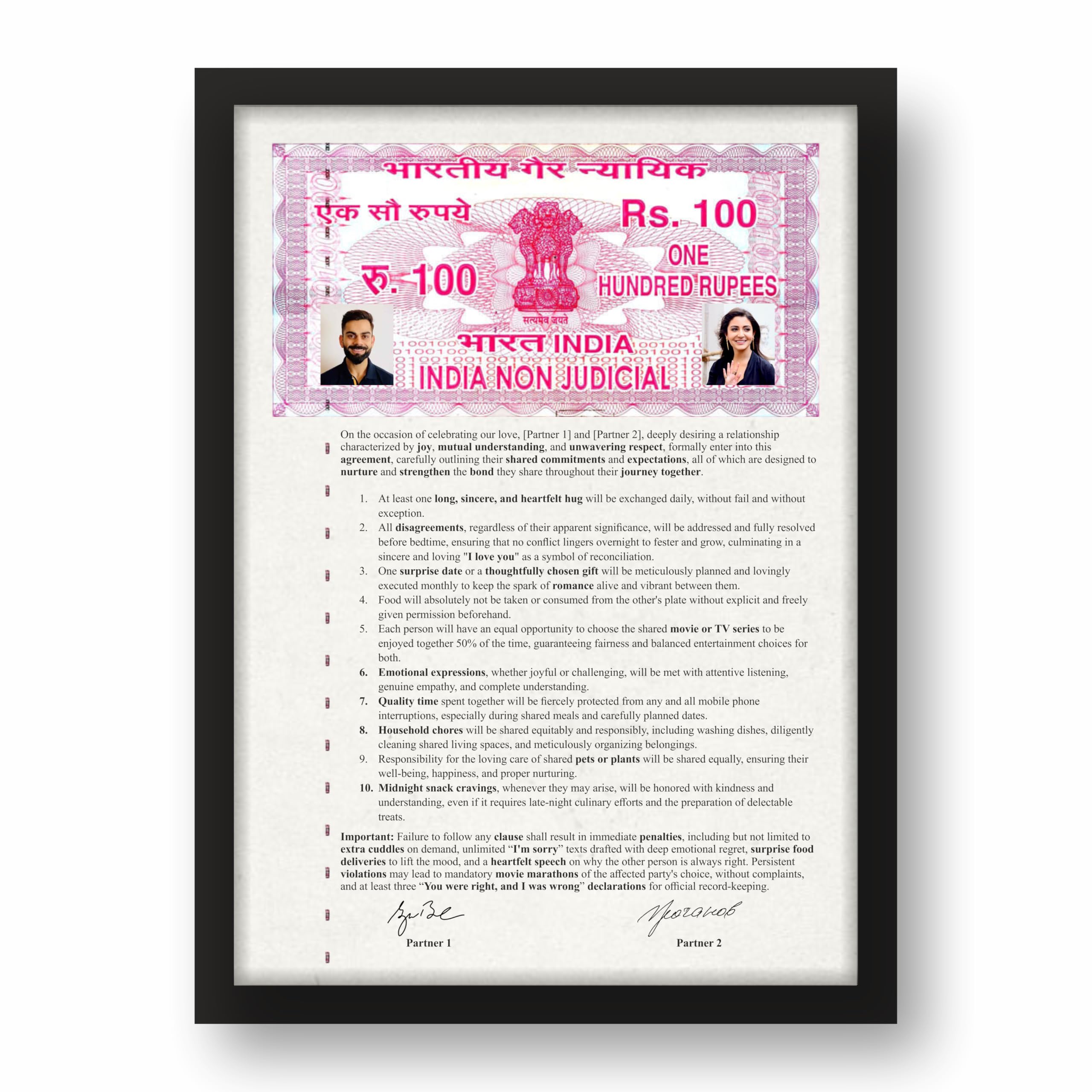 The Togetherness Agreement Relationship Contract Photo Frame… – view 2