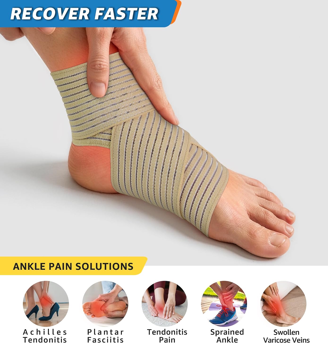 Ankle Brace 2 Pack, Adjustable Compression Support Wrap for Men & Women – Ideal for Sprains, Plantar Fasciitis, Tendonitis, Arthritis – Breathable, Fits in Shoes for Running Sports Gym (Beige)