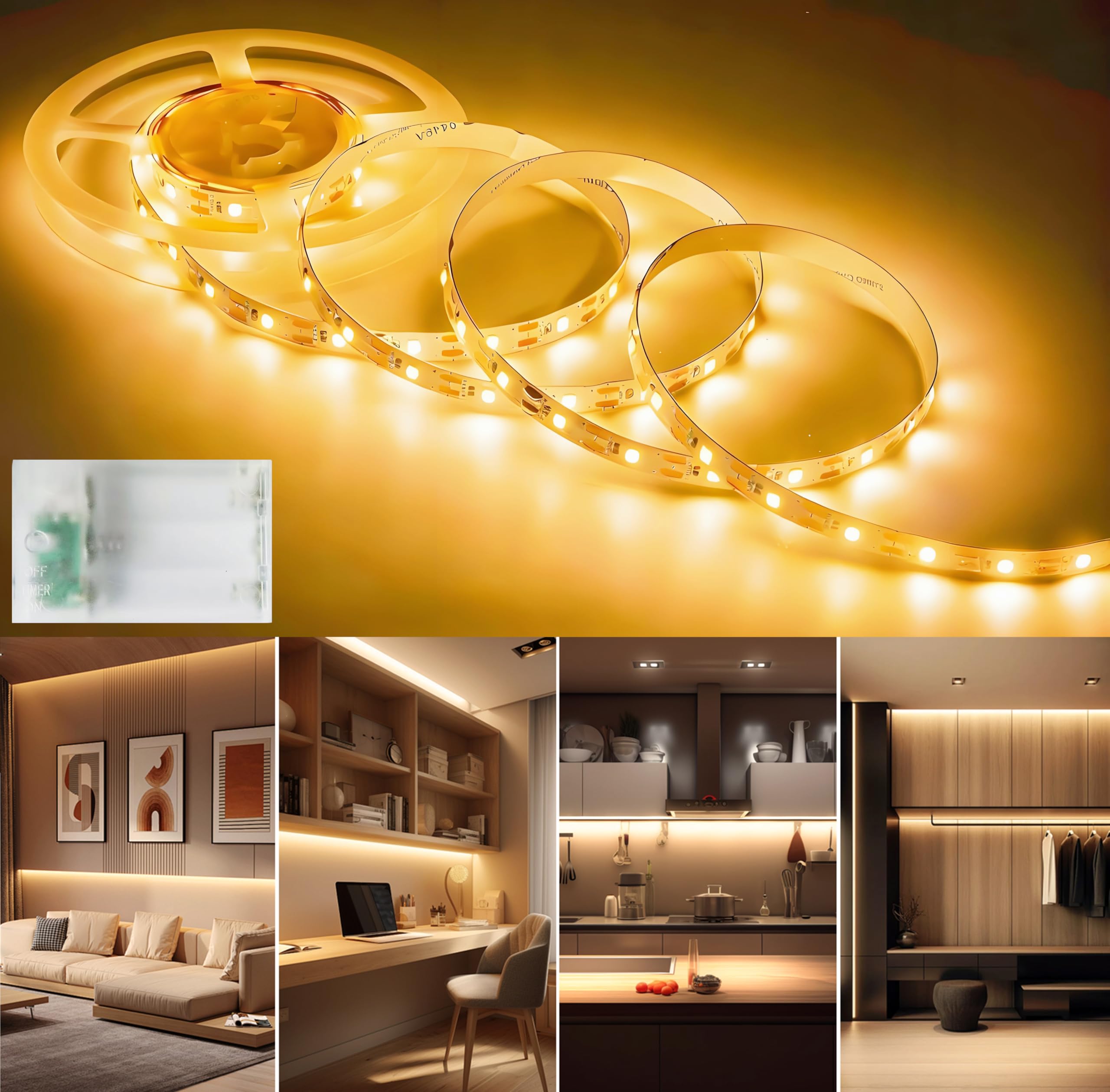 LakiHomi LED Streifen Batterie, 2M 60LED Warmweiß LED Strip Batteriebetrieben mit Timer Weihnachtsdekoration Schrankbeleuchtung Schlafzimmer zu Hause,Schränke,Party Deko