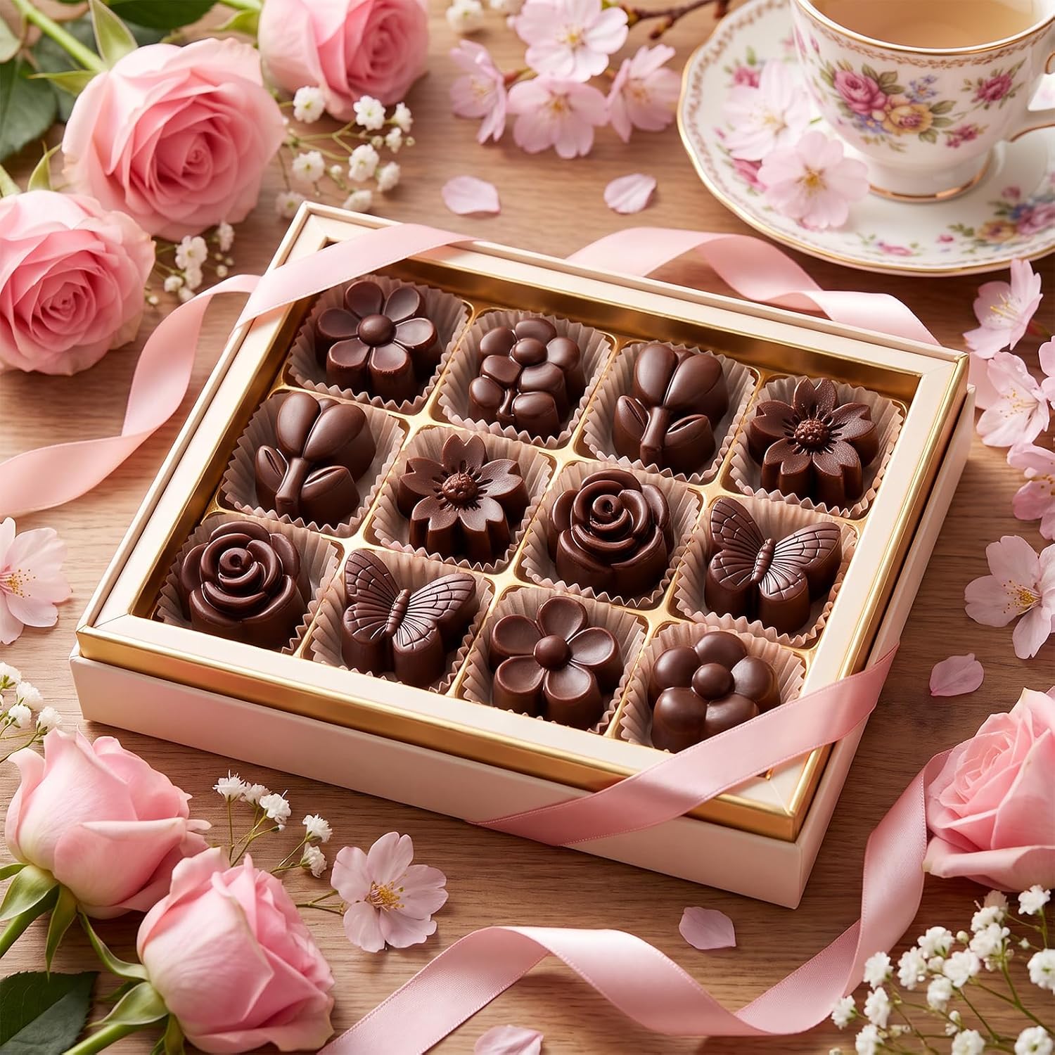 2PCS Flower Ice Cube Molds, 12-Cavity Silicone Flower Chocolate Candy Mold