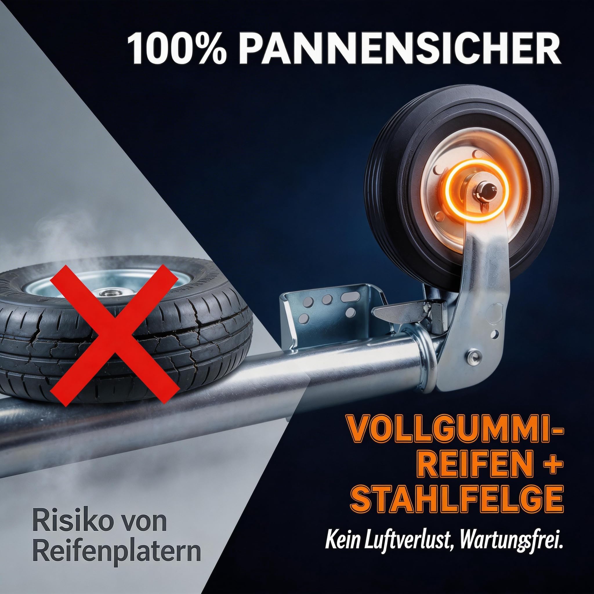 NBJINGYI Anhänger Stützrad 400kg - Ø 60mm Ersatz-Stützrad mit Pannensicherem Vollgummi-Reifen & Stahlfelge, Dickwandiges Verzinktes Stahlrohr, Rangierhilfe für Wohnwagen, Bootstrailer