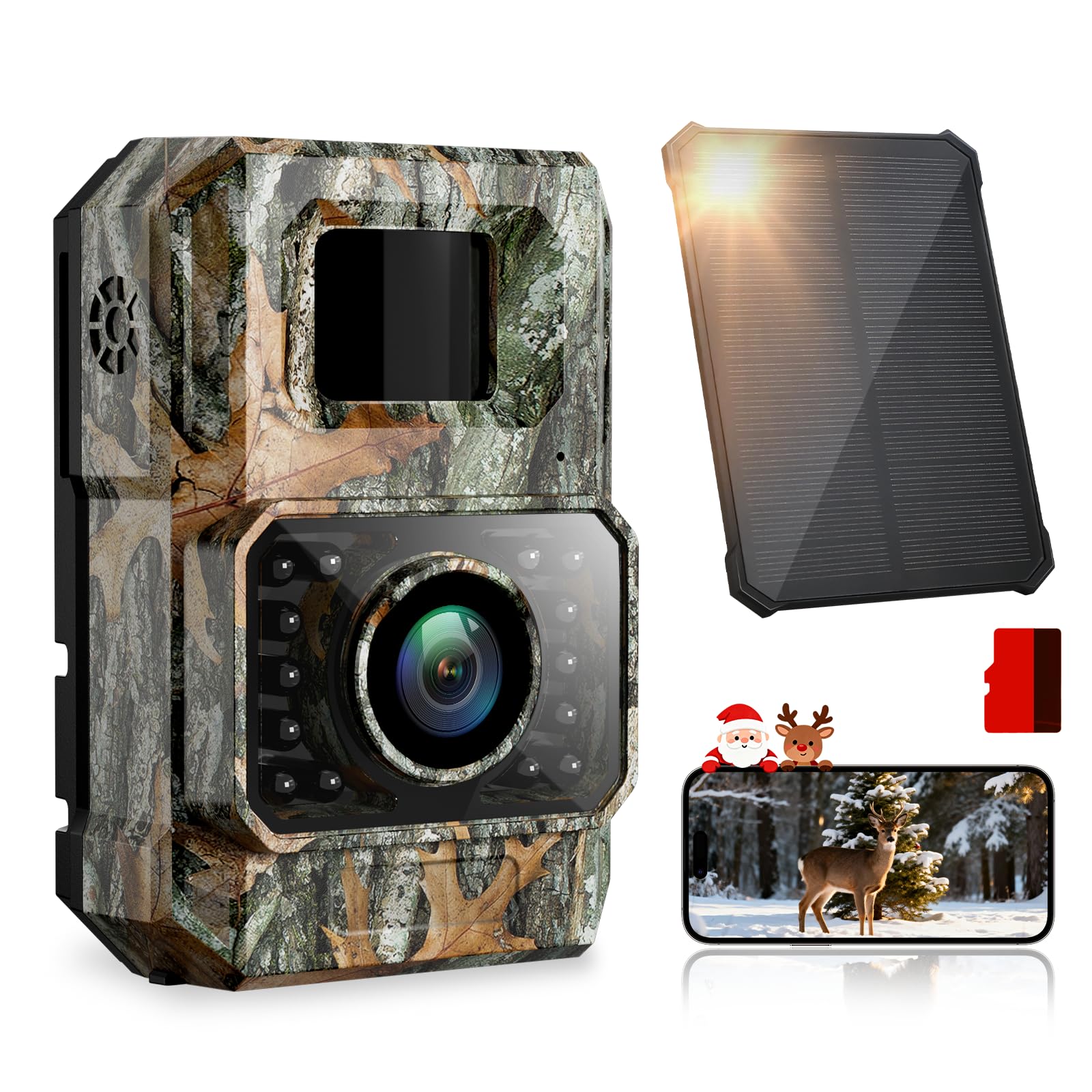 Sovonix Black Wildlife Camera Wifi Bluetooth, 60Mp 30Fps Solar Trail Camera Rechargeable 2000Mah, 100° Wildlife Camera With Night Vision Motion Activated 0.1S Trigger Speed, With 32Gb Sd Card