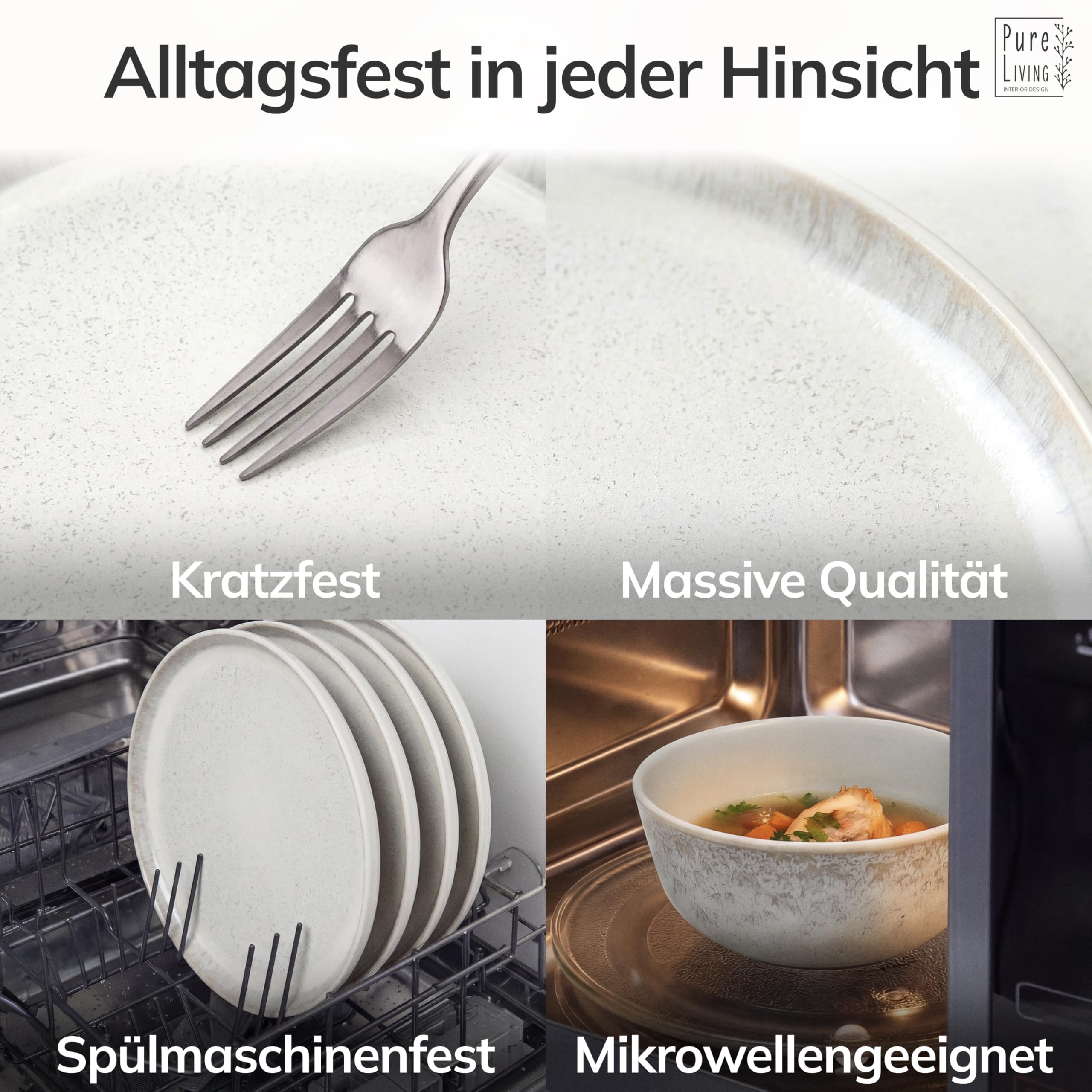 Steingut Geschirrset 6 Personen Ibiza 24 tlg. TESTSIEGER, Traumhaftes Mediterranes Steingut Geschirr Set, Schüssel- und Teller Set, Tafelservice 6 Personen, Geschirrsets Pure Living in Beige