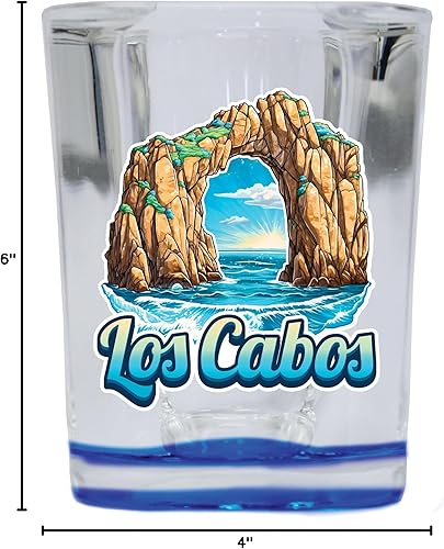 Miniatura 3 de R and R Imports Los Cabos Mexico Design C Souvenir - Vaso de chupito cuadrado de 2.5 onzas, base azul, individual
