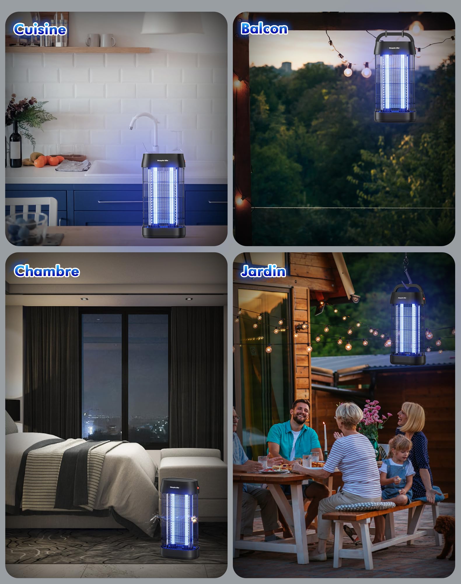 Lampe Anti Moustique 3000V, Tue Mouche Électrique UV 16W, Lampe Anti Mouche avec Crochet Portable, Sécurisé, Éco-Énergétique et Silencieuse, pour Intérieur et Extérieur (100m²)