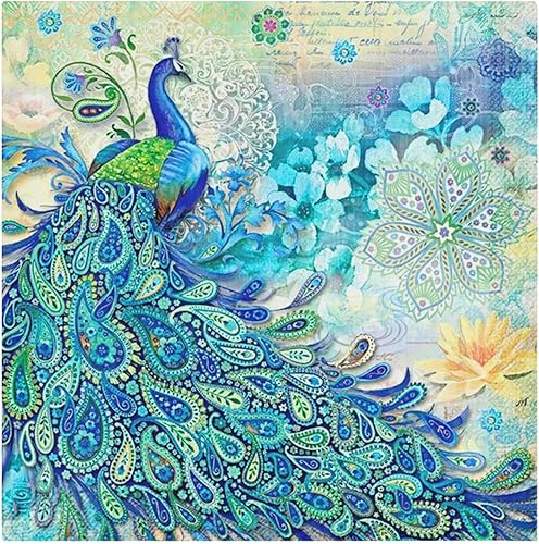 MNSRUU Juego de 6 servilletas de tela de poliéster de pavo real y flores para decoración de boda de Año Nuevo