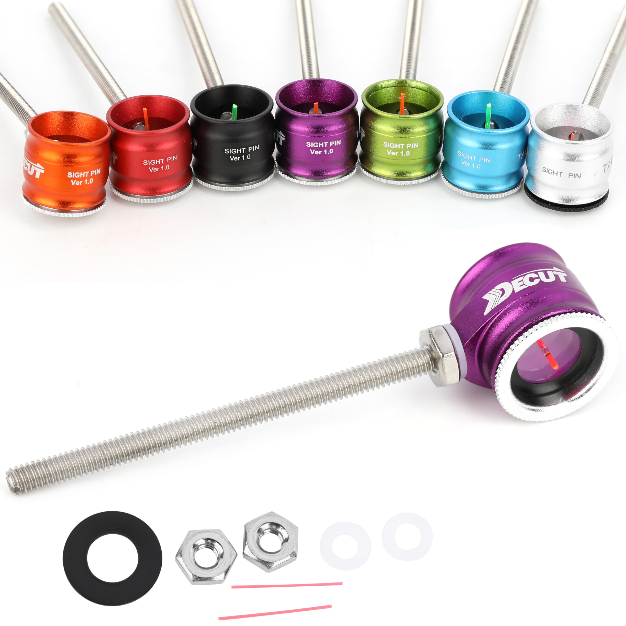 Archery Recurve Bow Sight Head 0.5/0.75/1.0 Optical Fiber Pin Aiming Point Aluminum Sight Suitable for Recurve Bow (Purple,Optical Fiber 1.0)